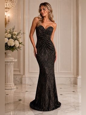 Jessica McClintock Strapless Ruched Mermaid Gown